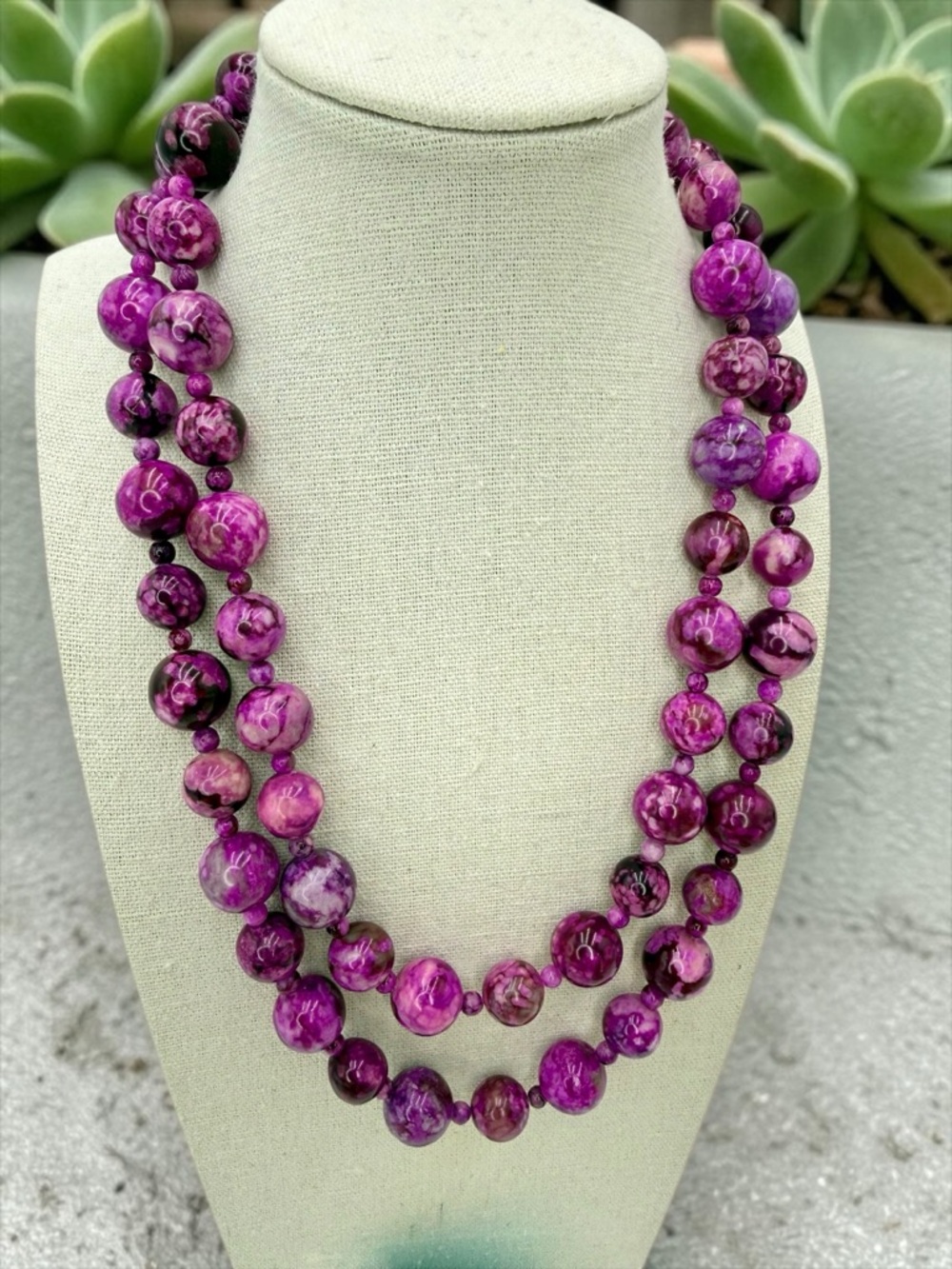 Rare Jay King DTR Mind Finds 40” Long Purple Jasper Bead Necklace 925 212g Boho